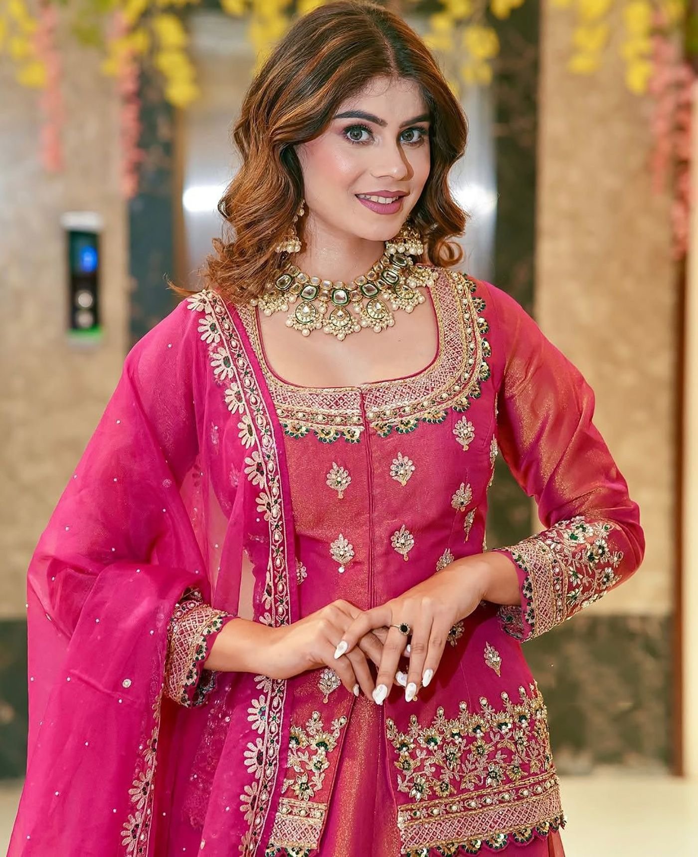 Pink Designer Kurta Palazzo Set | Wedding Wear Women