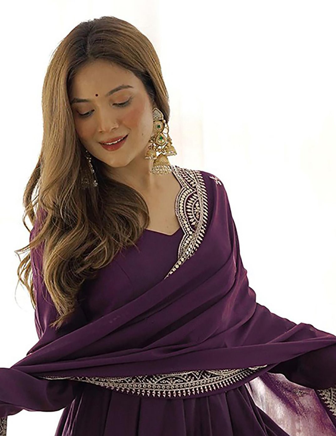 Wine Anarkali Gown With Dupatta | Party Wear Women