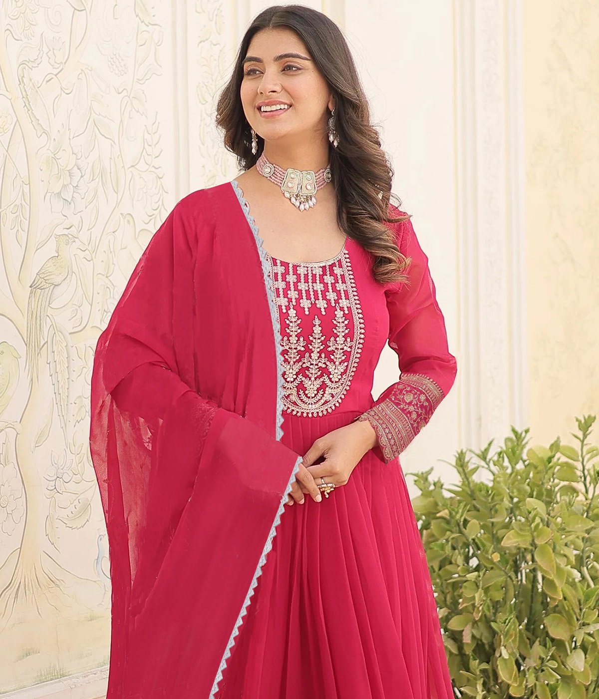Red Embroidered Anarkali Gown | Wedding Wear Women