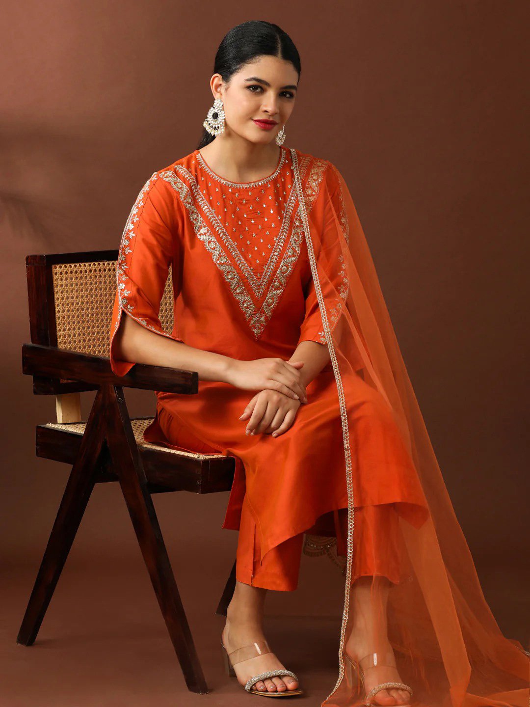 Orange Embroidered Kurta Pant Set | Festive Wear Women