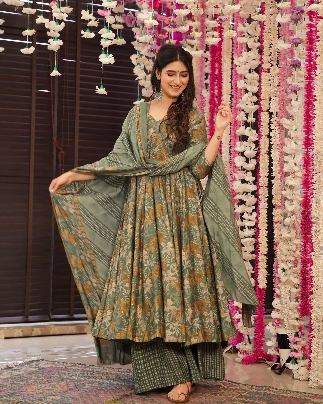 Green Anarkali Kurta Pant Set | Festive Wear Women