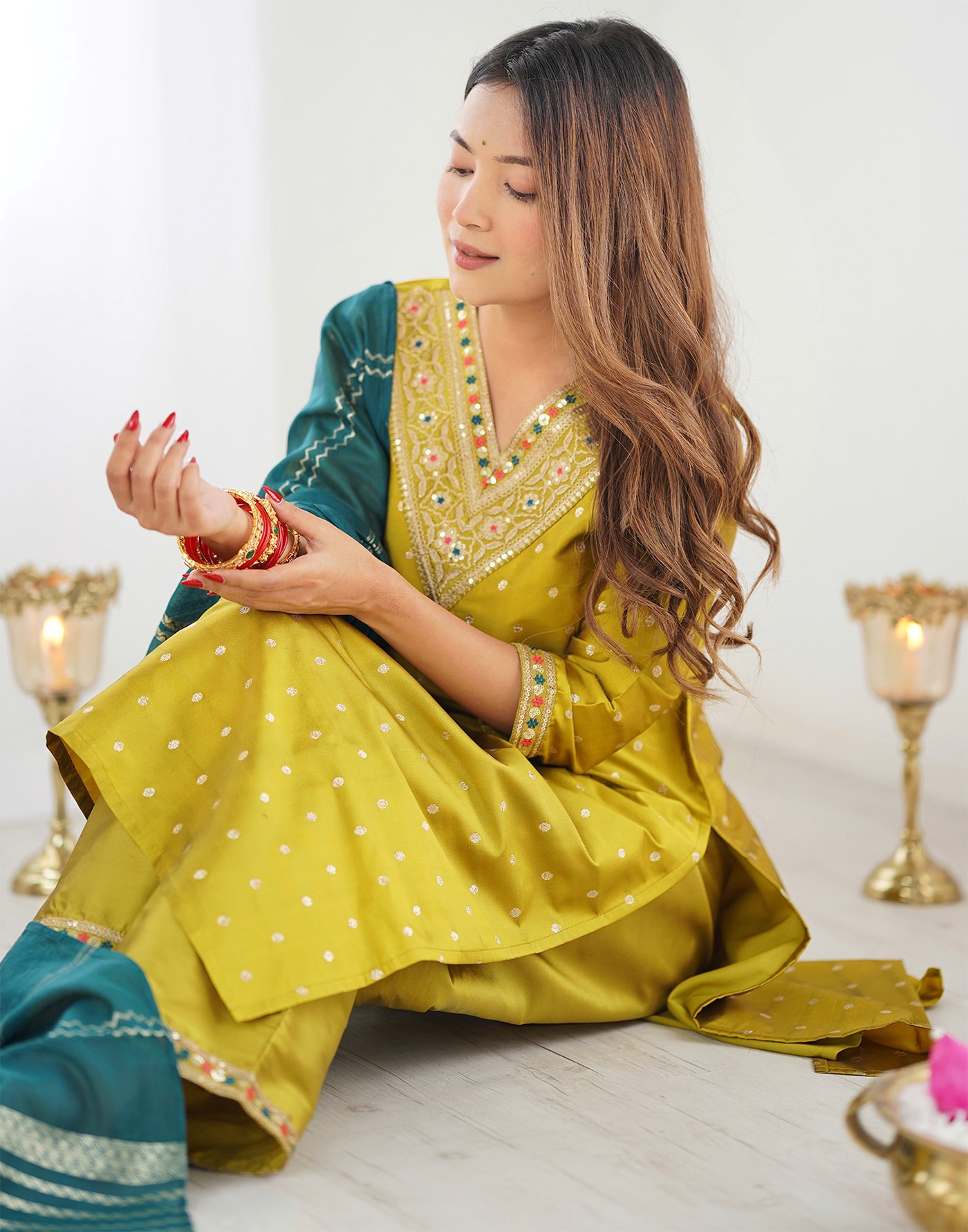 Mustard Silk Kurta Pant Set | Festive Wear Women