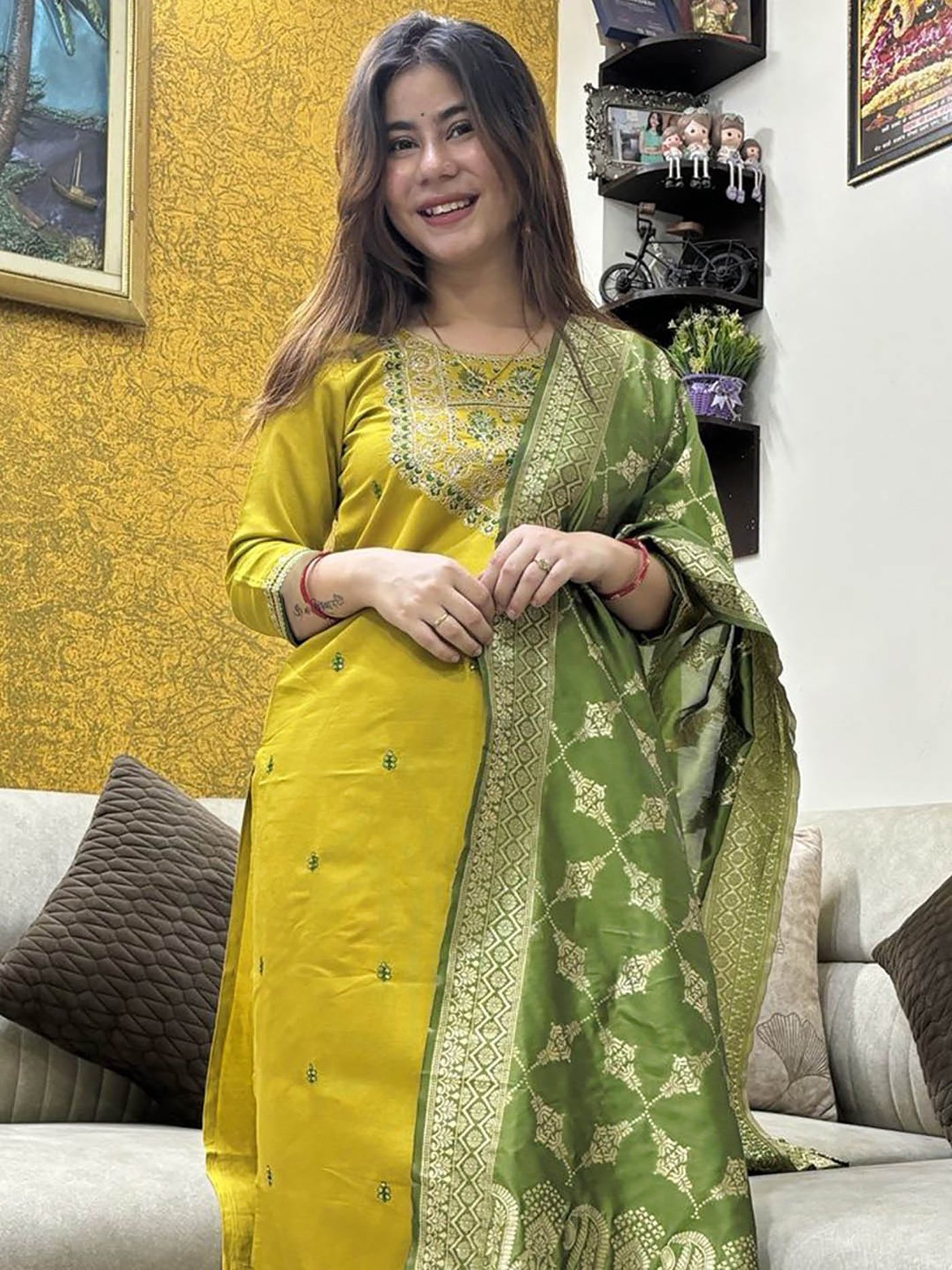 Mustard Silk Kurta Pant Dupatta Set Women | Patola