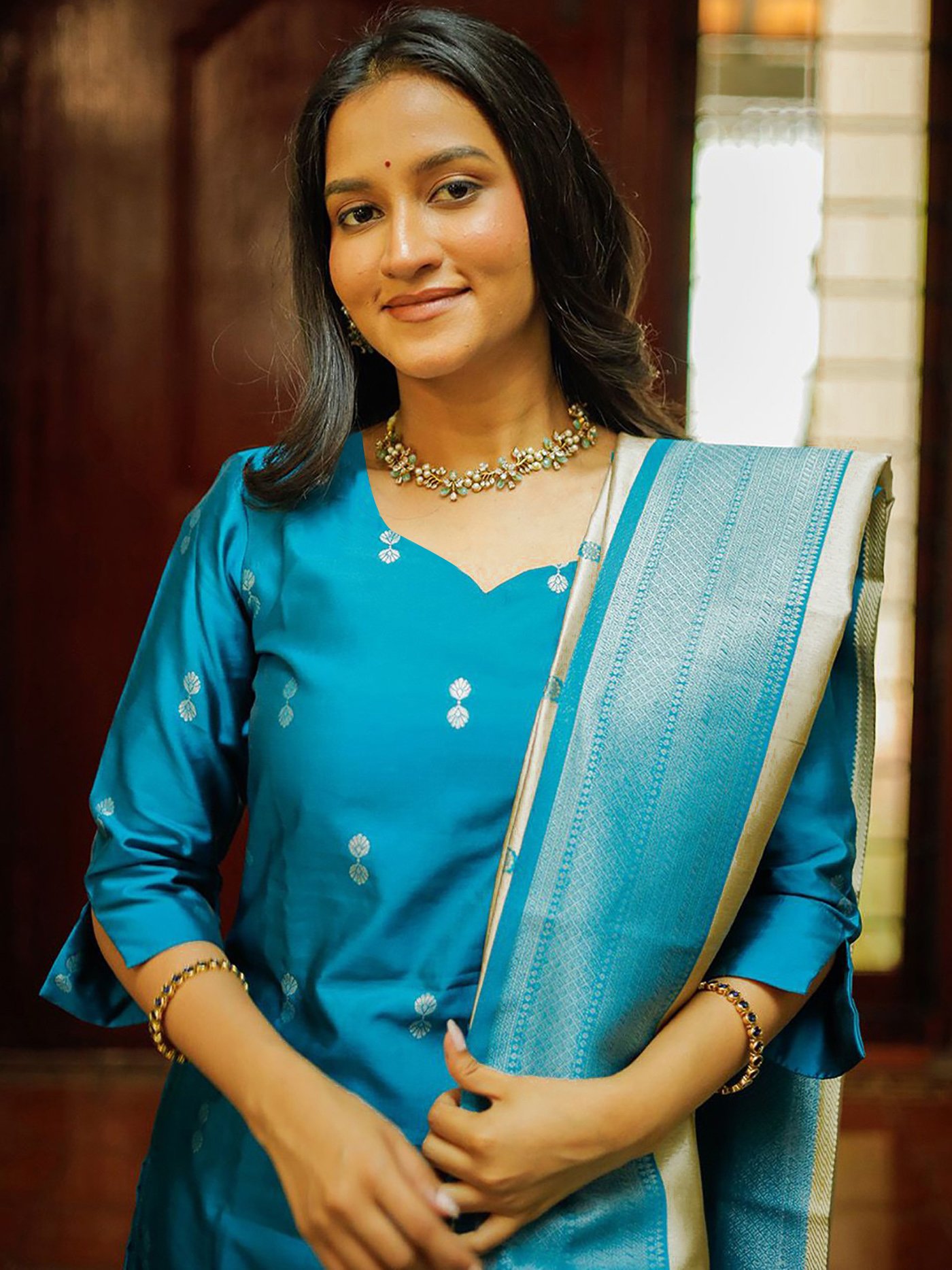 Sky Blue Kurta Pant Dupatta Set Women | Rasmalai