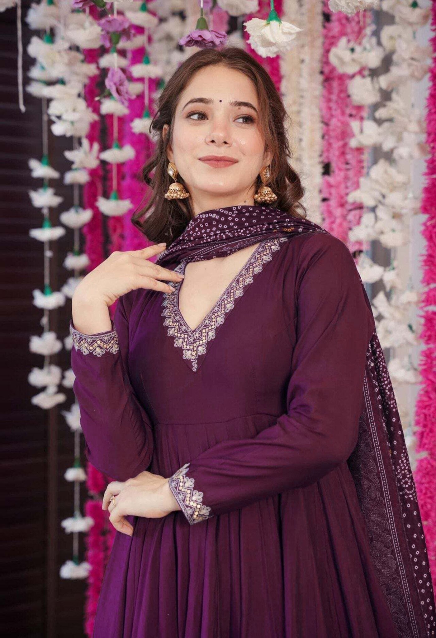 Purple Anarkali Kurta Set With Dupatta For Women