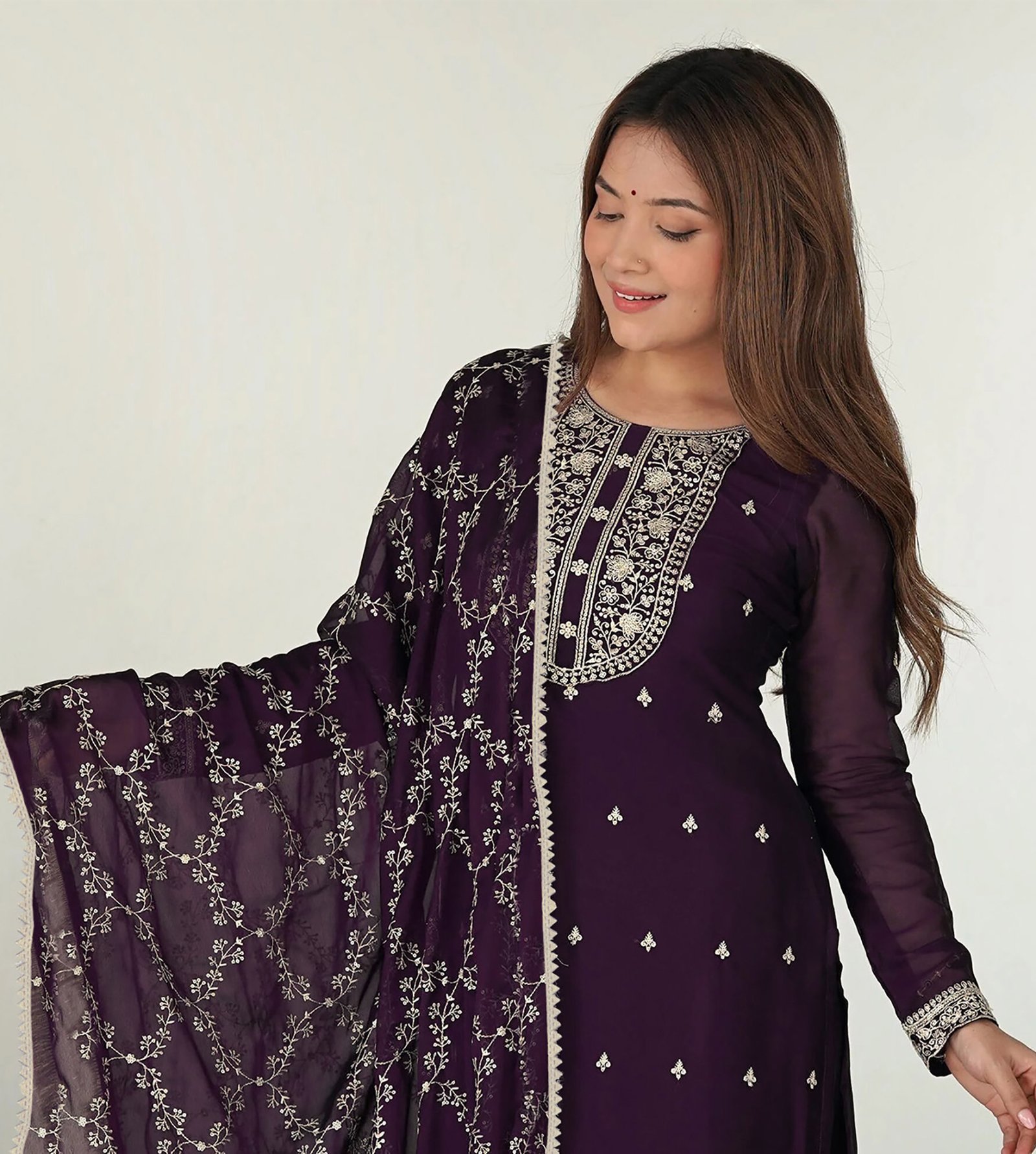 Purple Georgette Kurta Set For Women | Party Wear