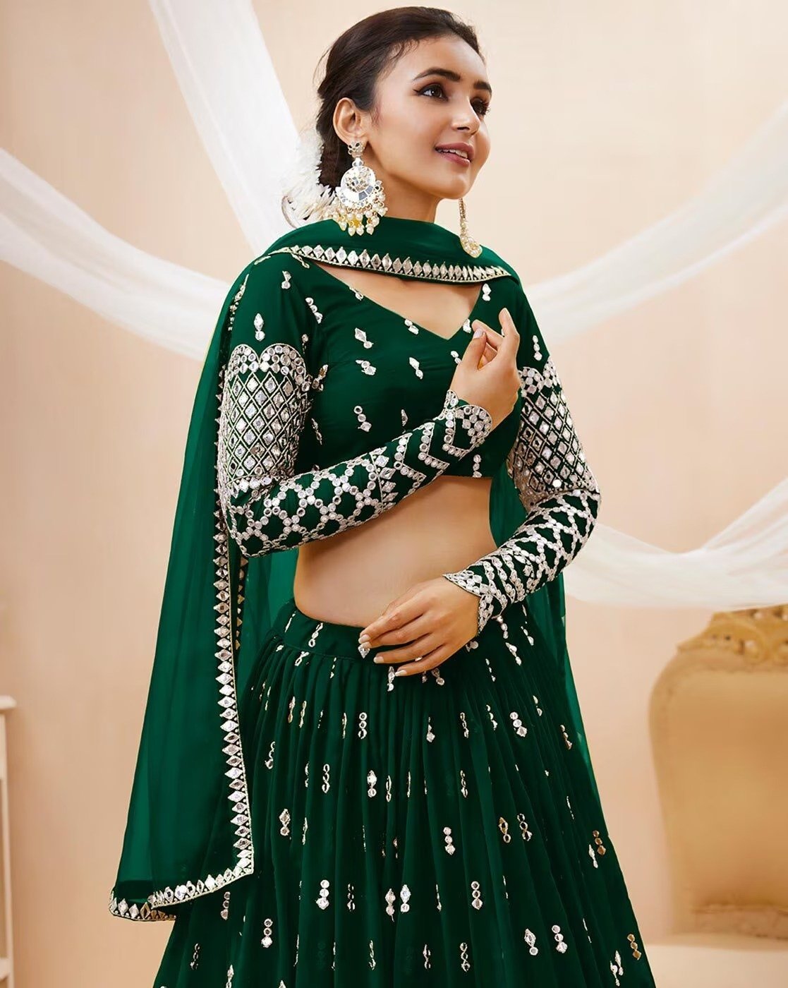 Green Designer Lehenga Choli For Women | Party Wear
