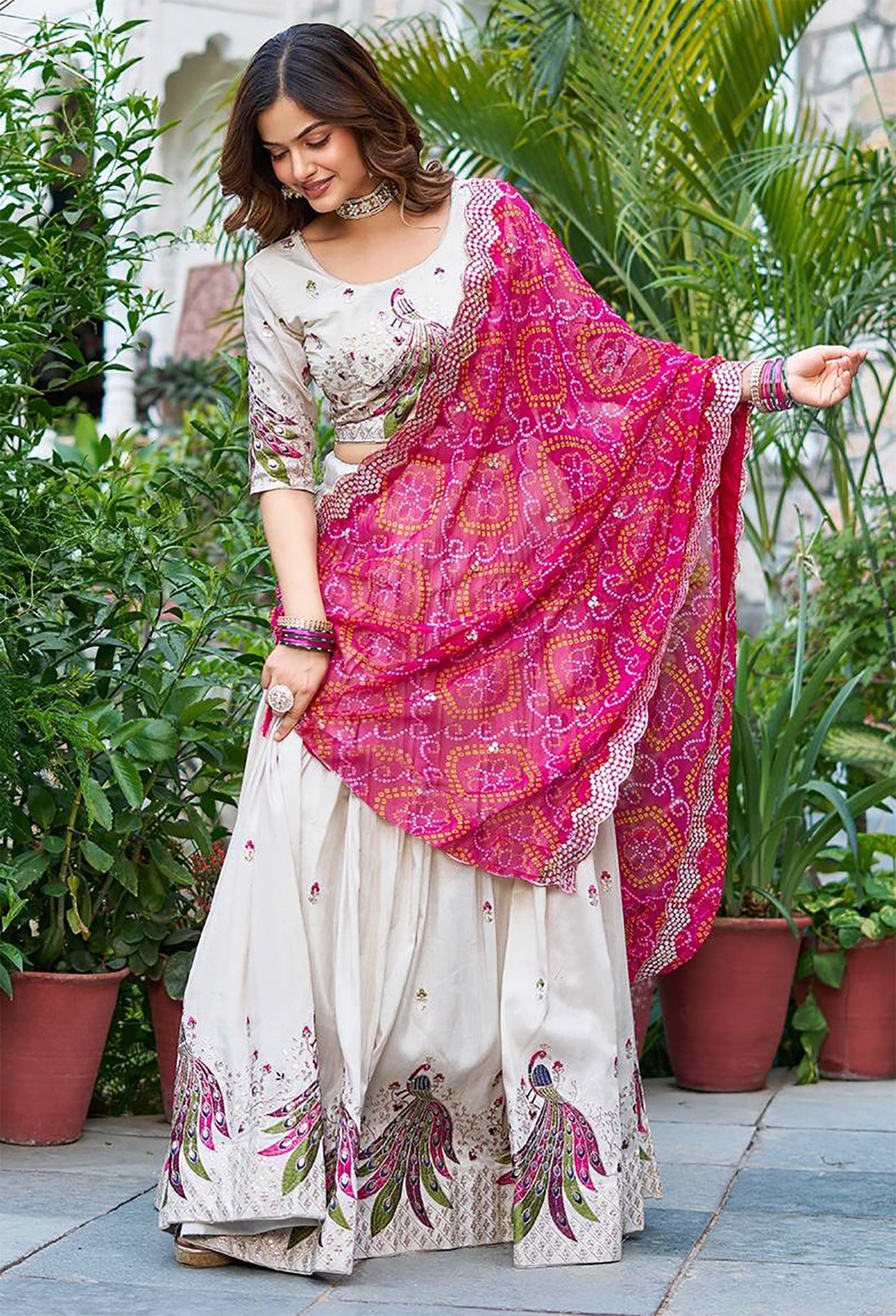 White Peacock Lehenga Choli For Women | Designer Wear