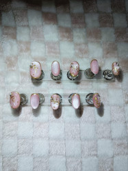 Luxury Pink & Gold Glossy Press-On Nails Set-10 Pcs Reusable, Medium Length, Perfect For Daily Wear