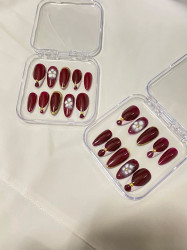 Royal Maroon Bloom Press-On Nail Set, Crome Nails