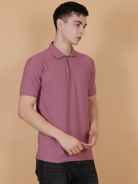 Men's Polo Neck Zipper T-Shirt Pink