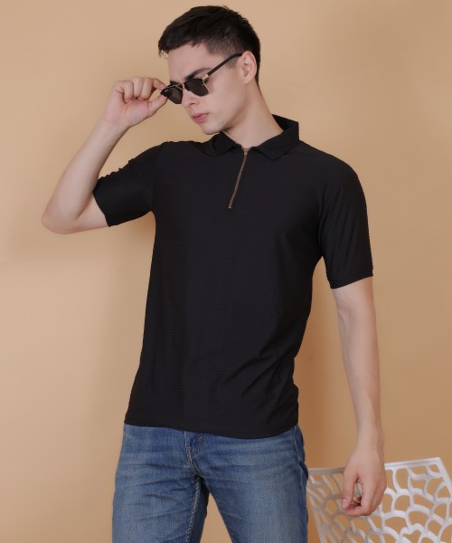 Men's Polo Neck Zipper T-Shirt Black