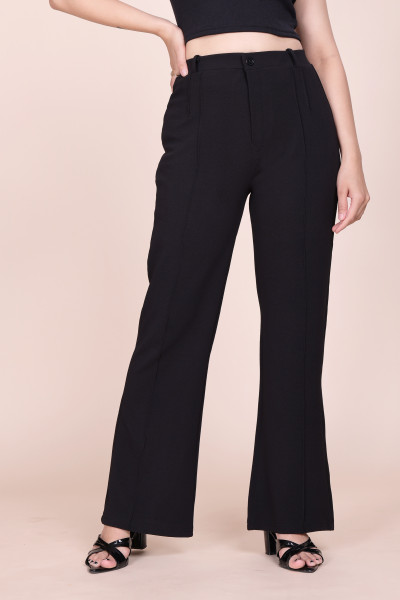 Women's Regular Fit Black Viscose Rayon Lycra Trousers
