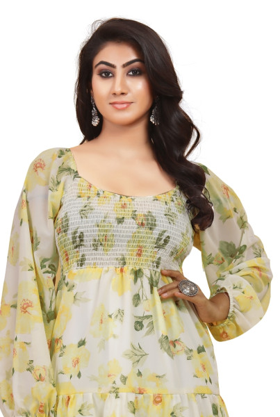 Women's Fit and Flare Georgette Yellow Dress