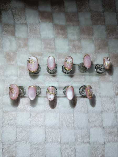 Luxury Pink & Gold Glossy Press-On Nails Set-10 Pcs Reusable, Medium Length, Perfect for Daily Wear